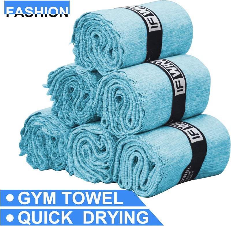 IFWIND 6 Pack Microfiber Gym Towels for Working Out - Fast Drying Sports Accessories, Men & Women (Blue - Lace Edge, 31" x 15.5") - Image 3